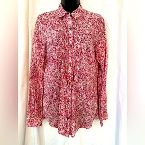 Eddie Bauer Women's Sz M Button Down Collared Floral Blouse 100% Cotton